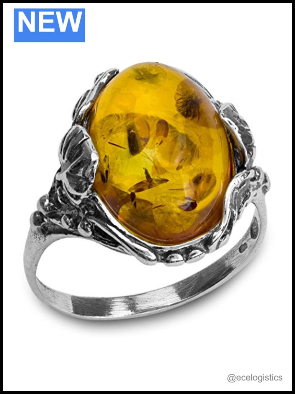 Ian Valeri Co Amber Sterling Silver Filigree Oval Statement Ring